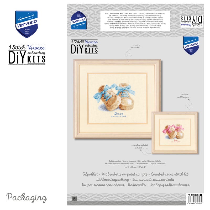 Vervaco Counted Cross Stitch Kit Baby Shoes 6.4" x 7.6" - Image 3